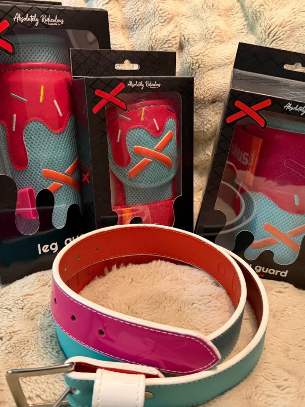 Absolutely Ridiculous Limited Edition Baseball Leg Arm Guards Belt Pink Blue - Picture 2 of 9